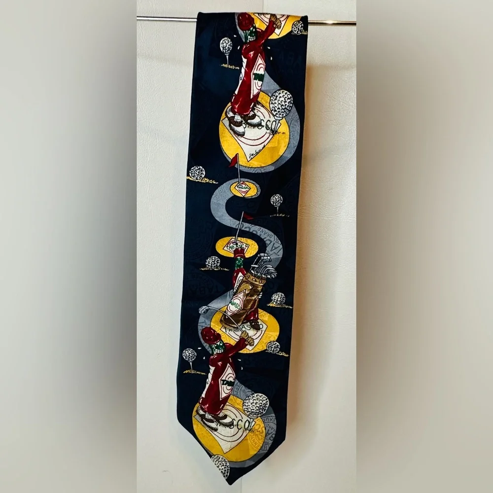 Men’s Vintage Silk Tabasco Brand Tabasco/Golf Themed Tie Multi Colored Necktie